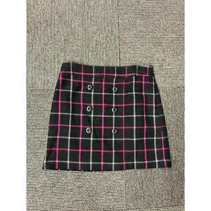Ann TaylorTrendy Black & Pink Plaid Mini Skirt with Button Details - Y2K  Style